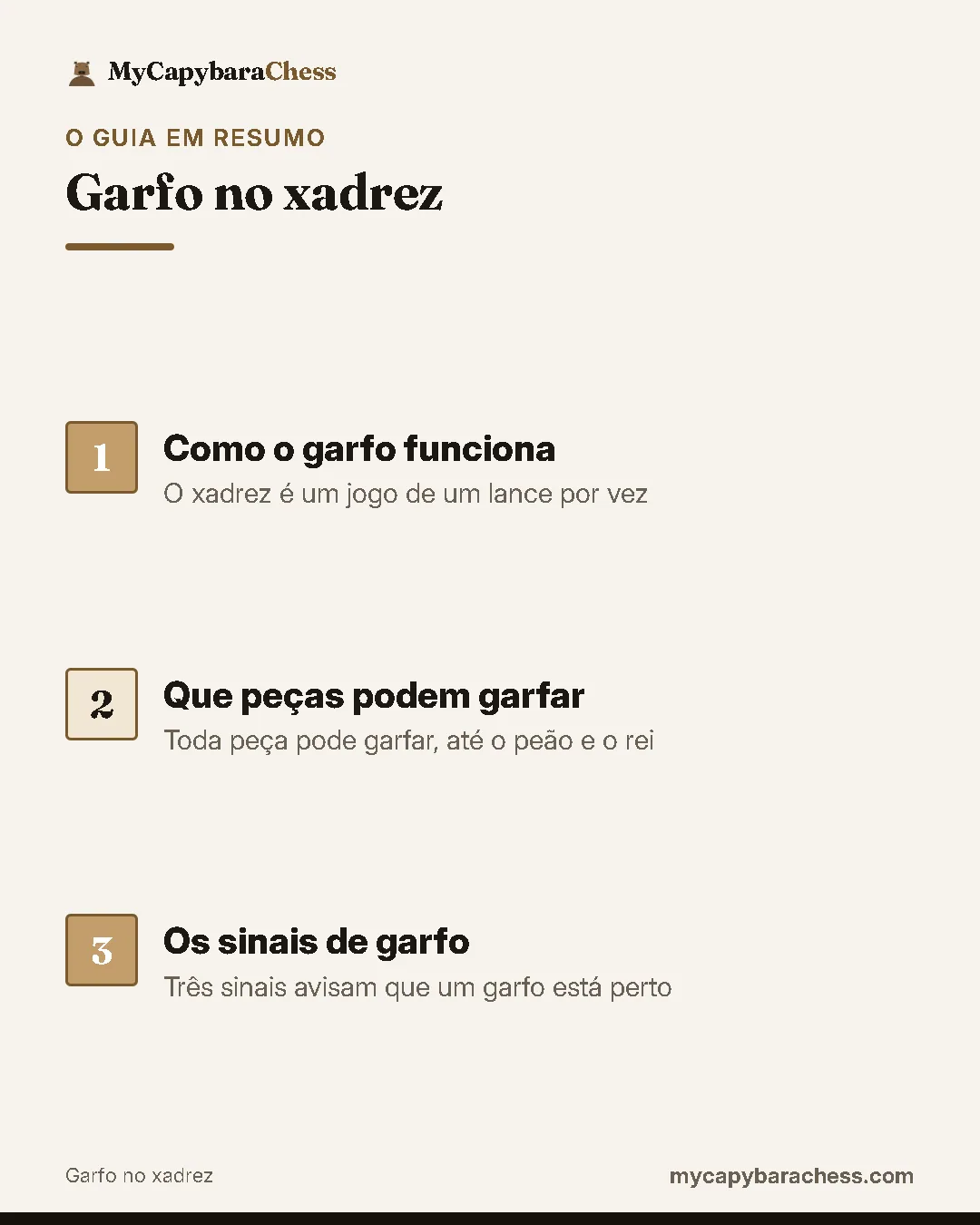 Resumo do guia: 1. Como o garfo funciona; 2. Que peças podem garfar; 3. Os sinais de garfo.