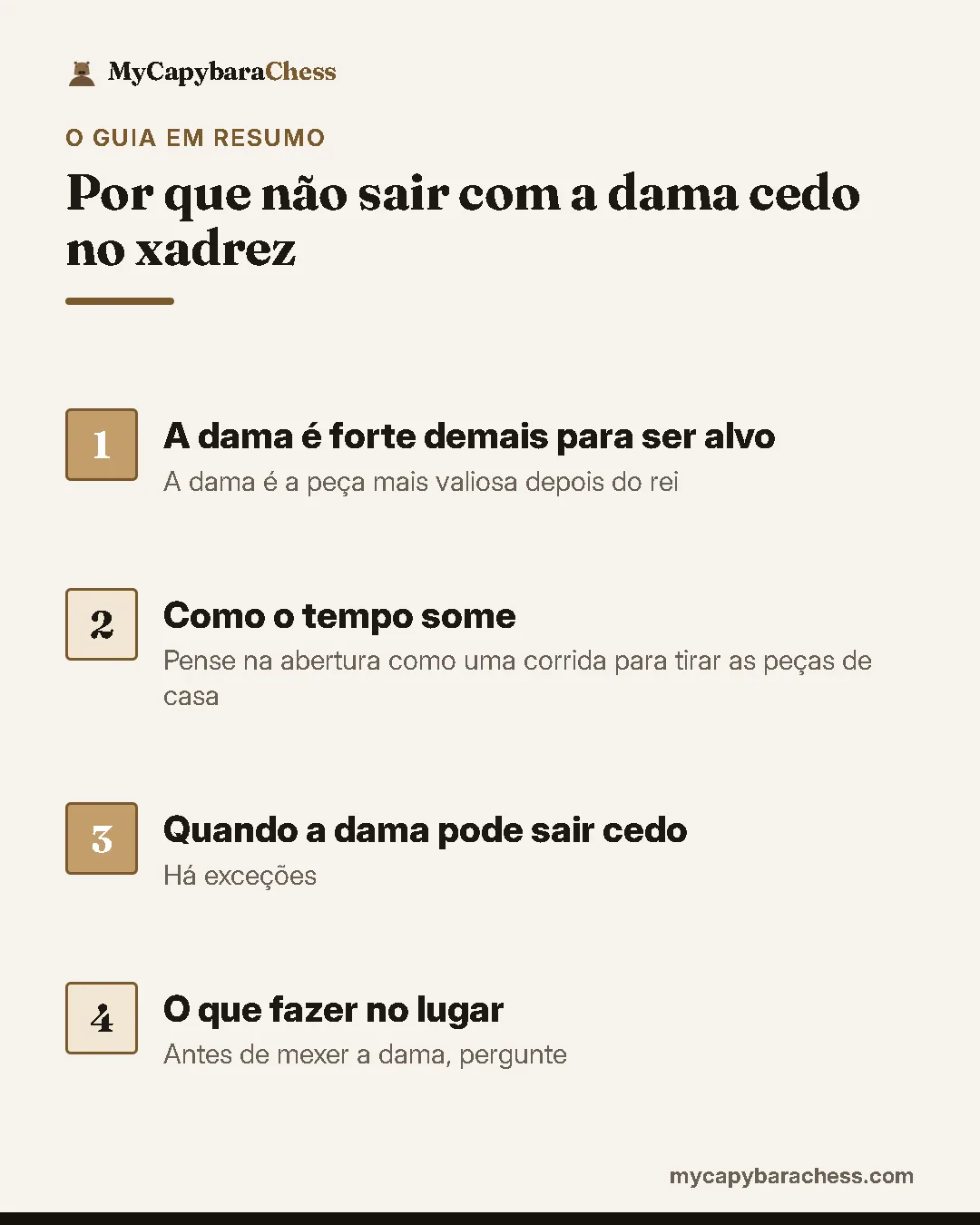 Resumo do guia: 1. A dama é forte demais para ser alvo; 2. Como o tempo some; 3. Quando a dama pode sair cedo; 4. O que fazer no lugar.